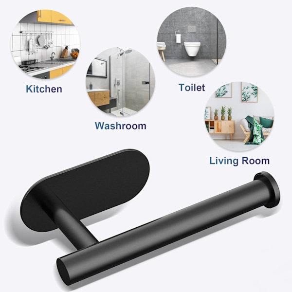 WC-paperiteline, itseliimautuva, SUS 304 ruostumaton teräs, seinään asennettava WC-paperiteline kylpyhuoneeseen, WC:hen, keittiöön - Ei porausta Black
