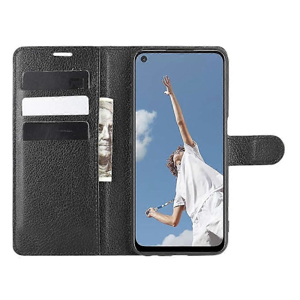 Litchi tekstur vandret flip beskyttelsesetui med holder, kortpladser og pung til OPPO A72/A52