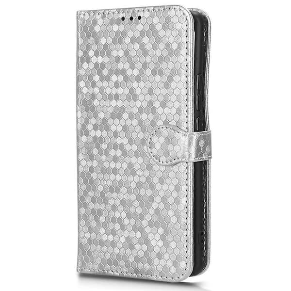 PU-lommebokdeksel med stativ og prikkemønster for iPhone 15, støtsikkert deksel