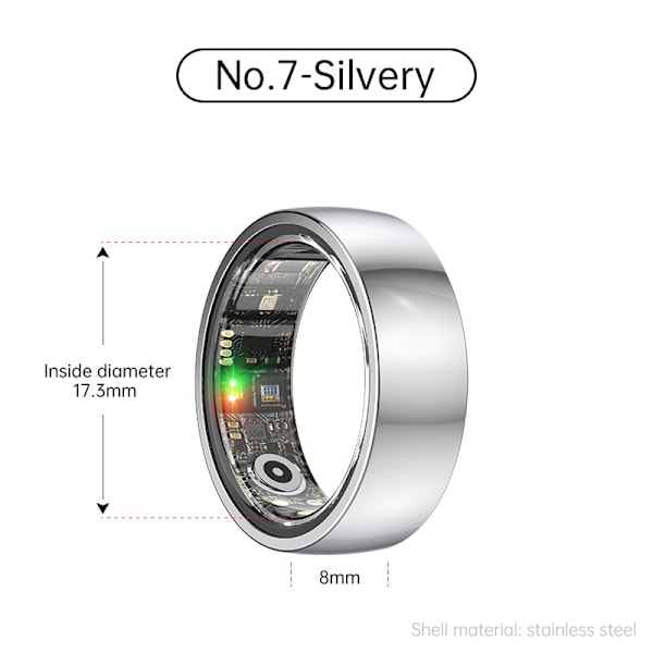 Smart Ring R1000 – Sömnövervakare, Bluetooth 5.0, Blodsyremätare Silver