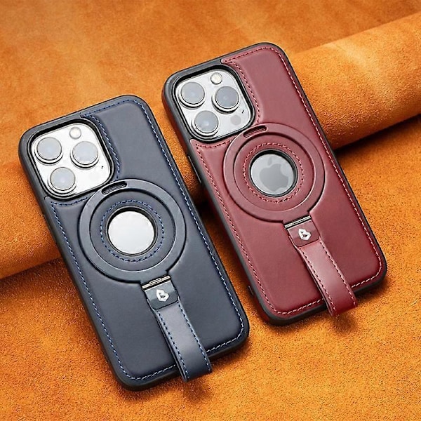 1 st Fångstgrepp Rem Magnetiskt Ställ för iPhone 15 Pro Max Skal med Skärmskydd, Skyddande iPhone 15 Pro Max Skal Läder, Kompatibel med M