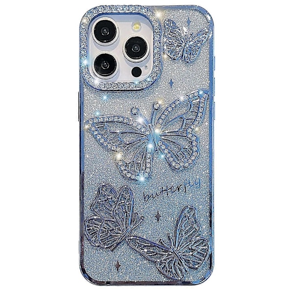 iPhone 16 Pro -kotelo strassikoristeilla, 3D-perhosella ja TPU-puhelinkuorella sekä glitterpaperilla