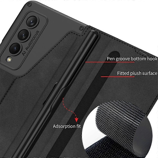 Til Samsung Galaxy Z Fold4 GKK Armor Flip Læder Telefon Cover med Penneholder