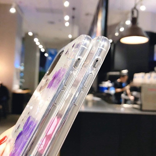 Iphone 11 Pro Blomsteret Etui Piger Kvinder Glitter Presset Tørret Ægte Blomster Cover Fleksibel Blød Gummi Krystalklar Etui Til Iphone 11 Pro (hydrang