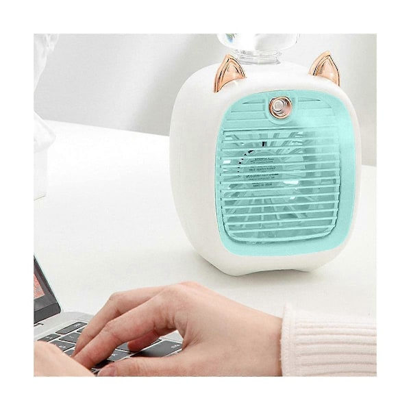 Vand Luft Konditioneringsventilator, Mini Ventilator, USB Ventilator, Bord Turbo Spray Luftfugter Køler Grå & Hvid