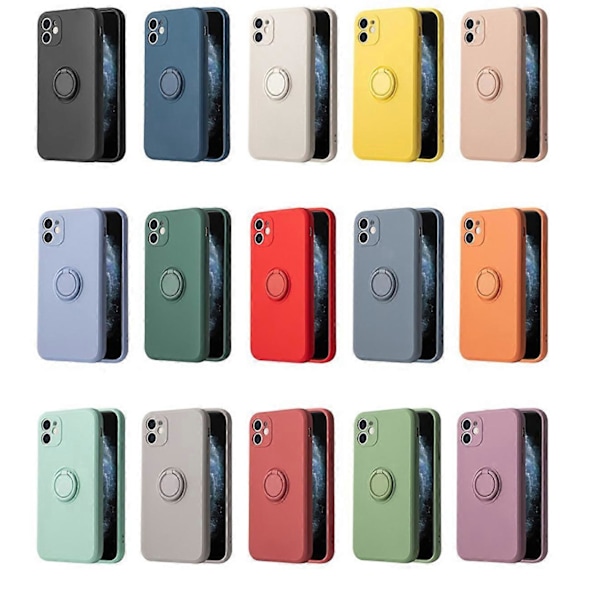 iPhone 14 Plus -puhelimen silikonikuori sormipidikkeellä ja jalustalla
