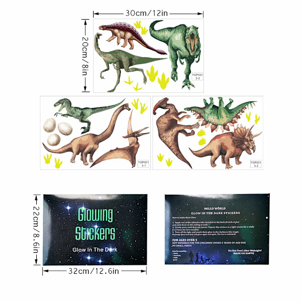 Dinosaurie lysande väggdekaler, självhäftande DIY-dekaler