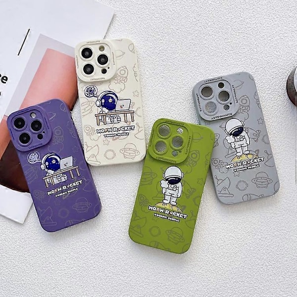 iPhone 15 nestemäinen silikoni Astronautti-kuvio puhelinkotelo