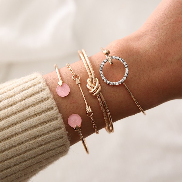 Minimalistisk Armbånd med Diamant, Knute og Sirkel for Kvinner silver