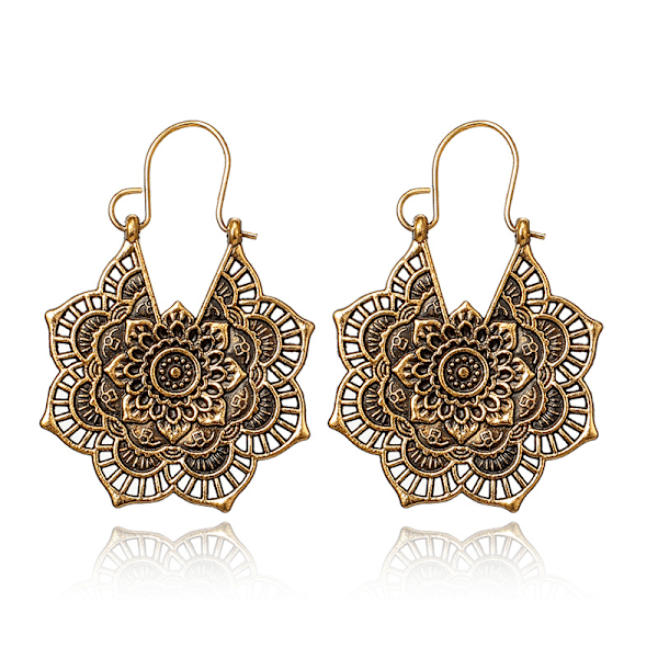 Vintage Mandala Blomster Dråpe Øredobber Anheng gold
