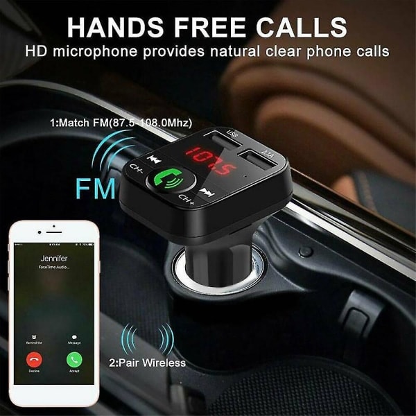 Trådløs Bluetooth Bil Transmitter FM Transmitter Dobbelt USB Oplader Opladningsadapter Aux Adapter Håndfri