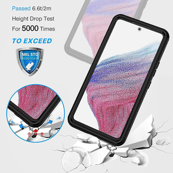 Samsung A53 5G Skal, Svart Stötsäkert Skydd med Skärmskydd, 360 Skyddat Mobilskal Dubbelsidigt Robust Transparent Helskalskydd för Samsun