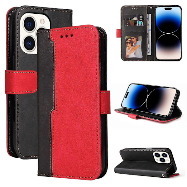 Læder telefoncover med syninger i farver til iPhone 14 Pro Max