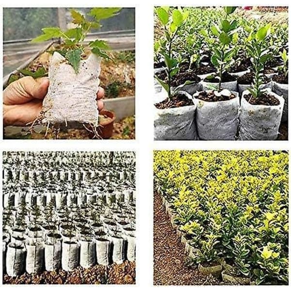 100 st 12x13cm Biologiskt Nedbrytbara Växtpåsar Vävd Fabr Växtkrukor för Plantering