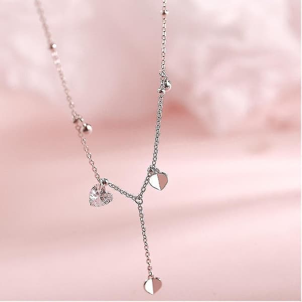2 st Silverpläterade Enkla Hjärtformade Tassel Hänge Halsband