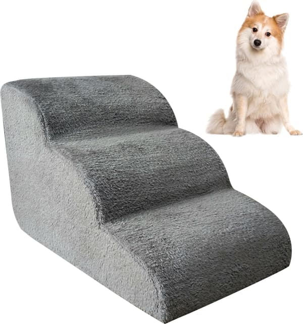 Kæledyrstrappe 3-trins hundetrappe hunde rampe 60 x 42 x 39 cm grå