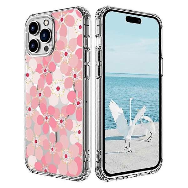 Til iPhone 15 Pro Max Cover Kompatibel med MagSafe Blomstermønster Print TPU+PC Telefon Cover