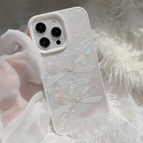iPhone 14 Pro TPU -kotelo simpukankuviolla ja helmikoristeella, suojaava puhelinkuori