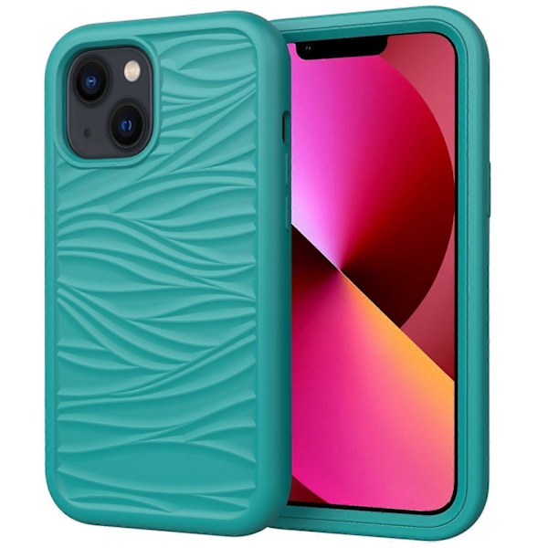 For iPhone 14 Plus Bølgemønster 3 i 1 Silikon + PC Støtsikkert Telefondeksel