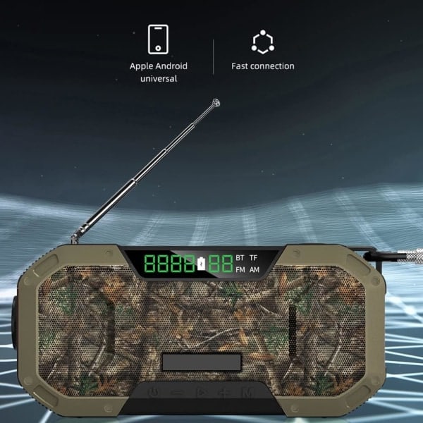 Vevradio med solpanel, 5000mAh digital radio med LCD-skärm, IPX5 vattentät solcellsdriven vevradio