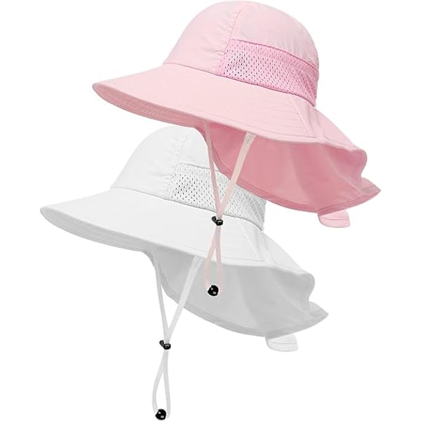 2-pak Solhatte til Småbørn - Justerbare Strandhatte white+pink S