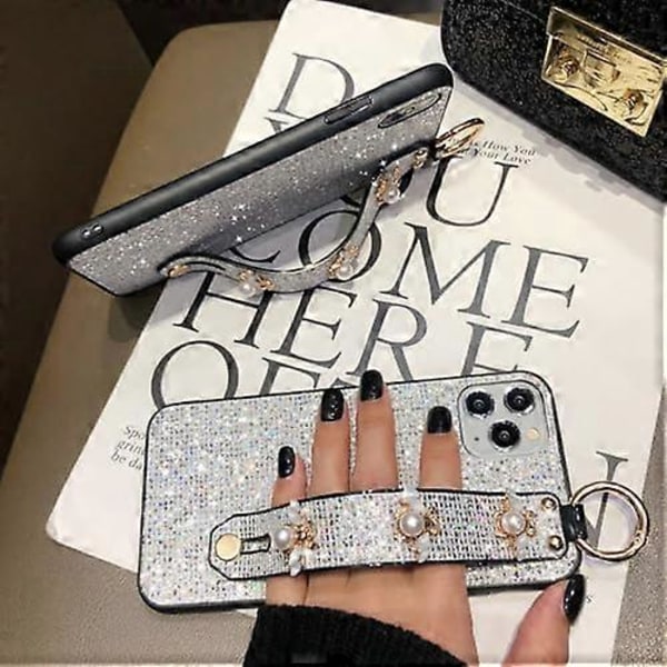 Kompatibel med iPhone 16 Pro Max Bling Stativ Holder Deksel Luksus Håndstropp Glitter Diamant Bie Håndleddsbrakett for Kvinner Jenter Støtsikker Beskyttelse