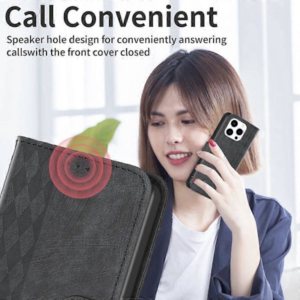 Til iPhone 15 Pro Max Rhombus Præget PU Læder Etui Stand Wallet Telefon Cover