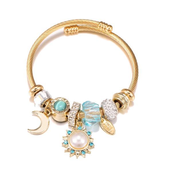 Guldglänsande Solrosmåne Hänge KC Öppet Guld Armband blue