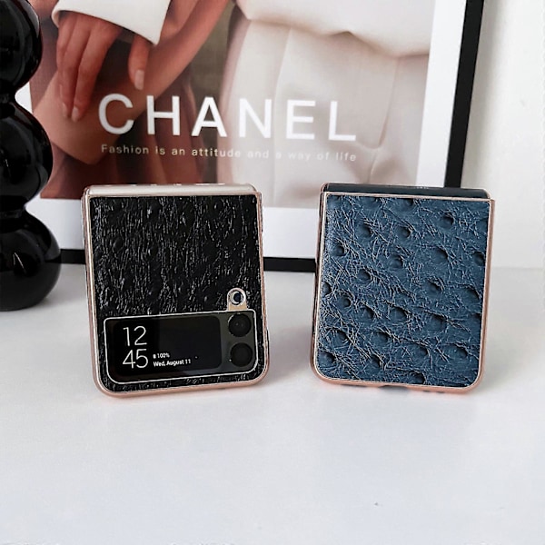 Læder telefoncover med strudsetekstur og nano-galvanisering til Samsung Galaxy Z Flip4 5G
