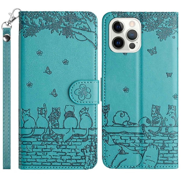 iPhone 16 Pro Max -kotelo rannehihnalla, nahkainen puhelinkuori, seinäkissa-kuvio