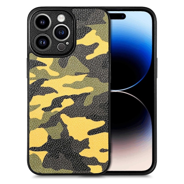 Camouflage læder bagcover telefonetui til iPhone 14 Pro