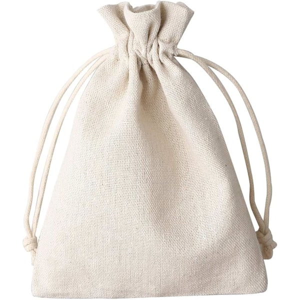 Pakke med 12 små bomuldsposer 12 x 17 cm beige bomuldsposer med snøre naturlige poser til smykker gave stofposer