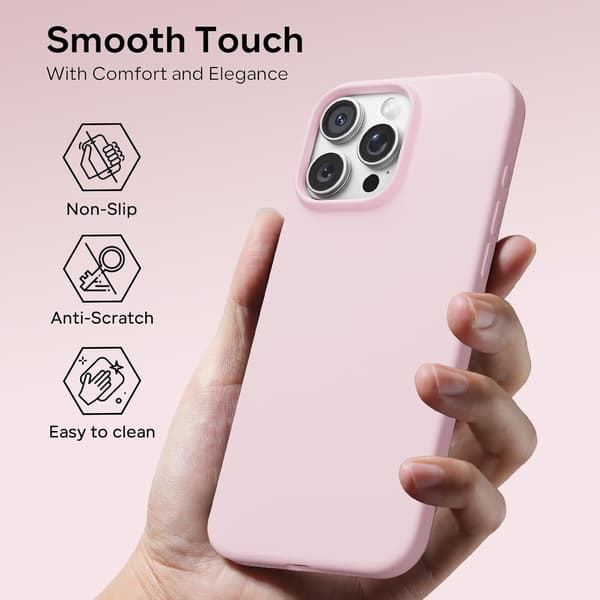 iPhone 16 Pro Max Deksel Flytende Silikon, Støtsikkert Deksel Kompatibelt med iPhone 16 Pro Max Deksel Mykt, Full Beskyttelse Deksel (Rosa) Pink iPhone 16 Pro Max