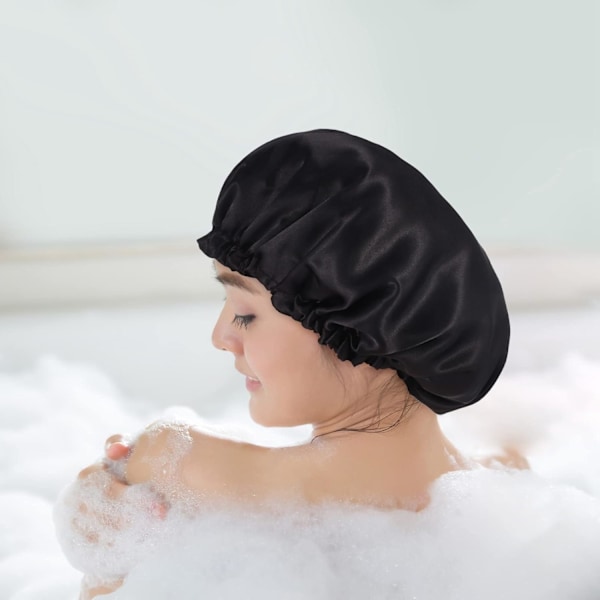 Packs Satin Sleep Cap Brusehætte, Justerbar Silkeagtig Sleep Bonnet Badehat til Kvinder Langt Krøllet Hår
