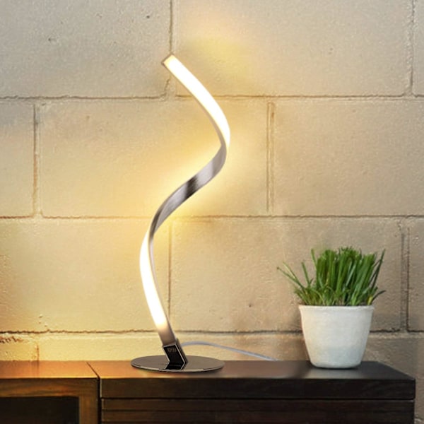 LED Spiral Bordlampe - Dæmpbar Touch Sensor Skrivebordslampe, Sengelampe med 3000K Varm Hvid, 1,5m Kabel, 5W 450LM, til Soveværelse, Studie, Stue