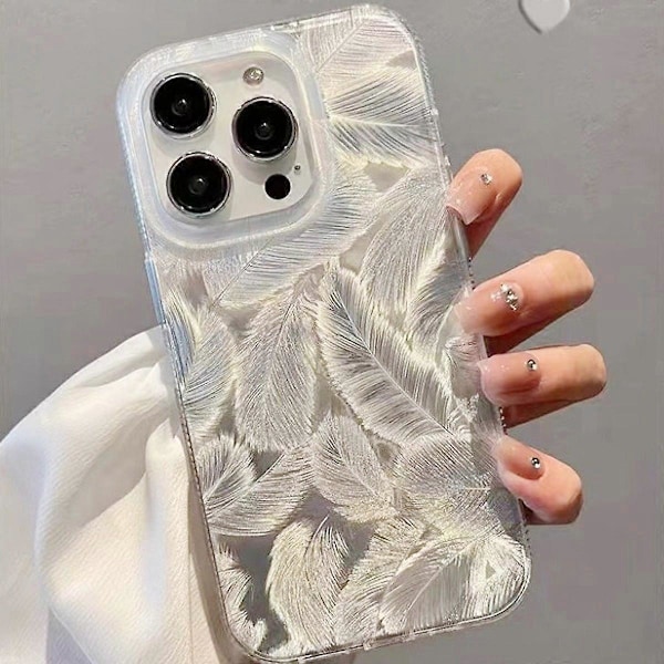 iPhone 13 Pro -kotelo, hopeinen höyhenkuvio, laserprosessointi, iskunkestävä PC-puhelinkuori