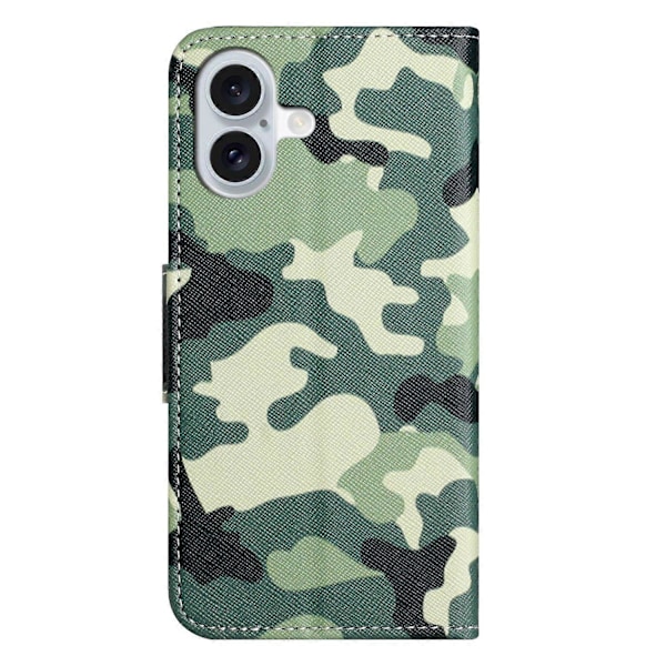 Til iPhone 16 Etui Mønstertryk PU Læderpung Telefon Cover Stå View