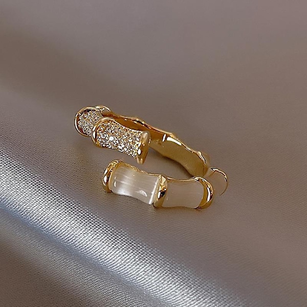 Geometrisk Type Indlagt Zirkon Åben Bambus Design Ring