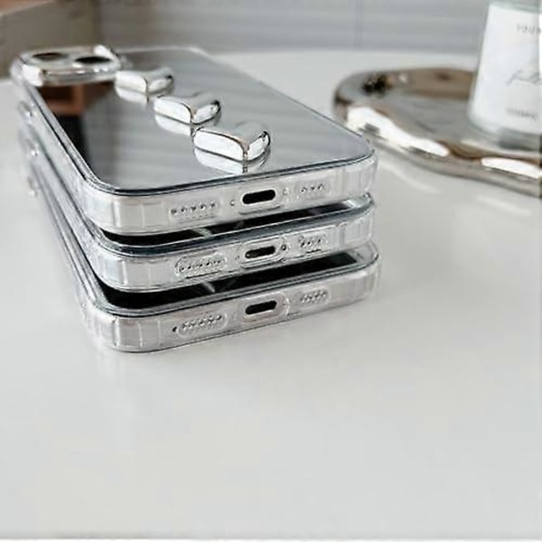 Spejl Etui til iPhone 13 Pro Max, Spejl med Sødt 3D Hjerte til Piger Kvinder Makeup, Hård Spejl Bagside+Klar Blød TPU Kofanger Slank Pasform Anti-Drop Beskyttelse