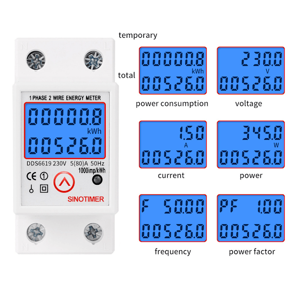 Enfaset skinne multifunktionel energimåler med display