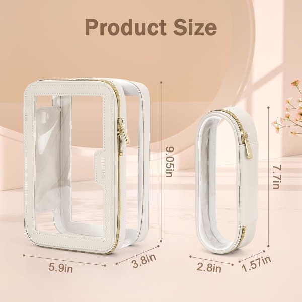 Transparent sminkväska för resor med sminkborstväska, portabel sminkväska, transparent vattentät sminkförvaringsväska, benvit Off-White