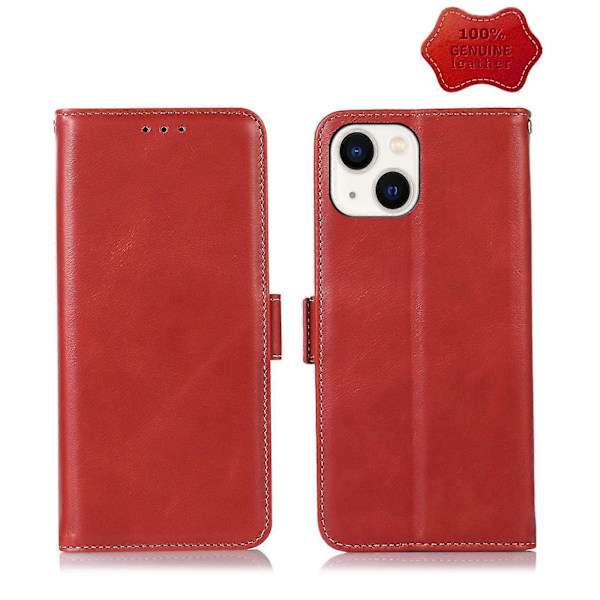 Til Iphone 14 Plus Crazy Horse Top Layer Ko Læder Telefon Cover