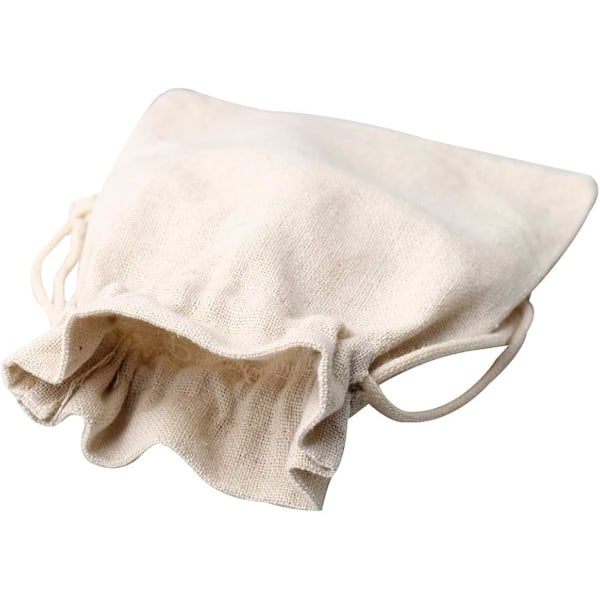 Pakke med 12 små bomuldsposer 12 x 17 cm beige bomuldsposer med snøre naturlige poser til smykker gave stofposer