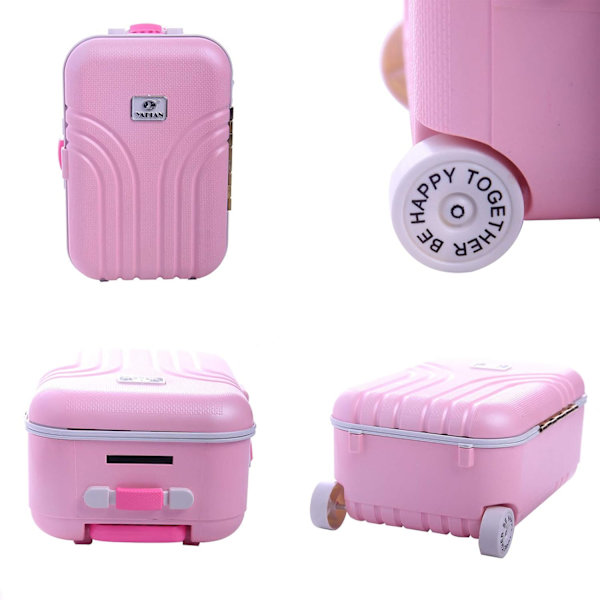 1 st Mini Liten Resväska Spargris, Skrivbordssimulering Resväska Tillverkad (rosa)