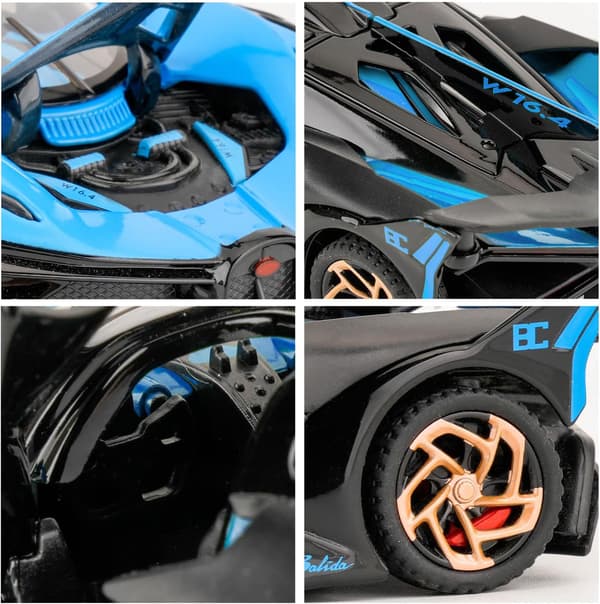TGRCM-CZ Bugatti Bolide 1/32 Skala Støpt Modellbil Sink Legering med Lyd og Lys Gave til Barn Gutter Jenter Blå Blue