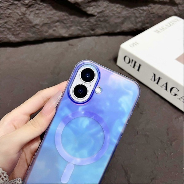 iPhone 16 -kotelo, yhteensopiva MagSafe-tekniikan kanssa, mustemaalaus IMD PC+TPU -puhelinkuori - Sininen