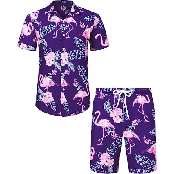 Miesten Havaiji-paita ja shortsit Setti Normaali Istuvuus Lyhythihainen Rento Hauska Flamingo Rantapaita Setti L