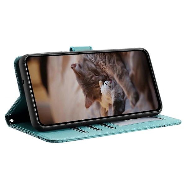 Til iPhone 16 Pro Max Cover med Håndledsrem Læder Telefon Cover Væg Katte Mønster