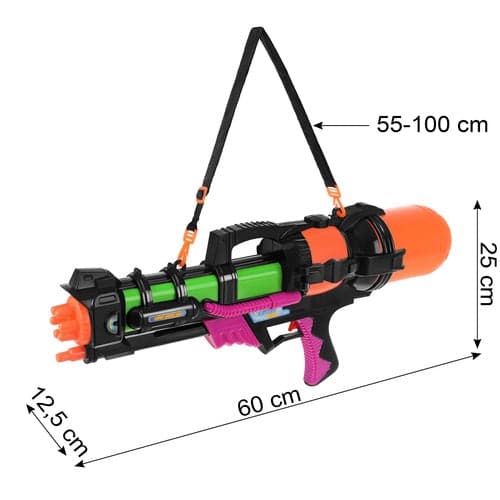 Vattenpistol 60 cm 1,25 l tank 6 m räckvidd med axelrem
