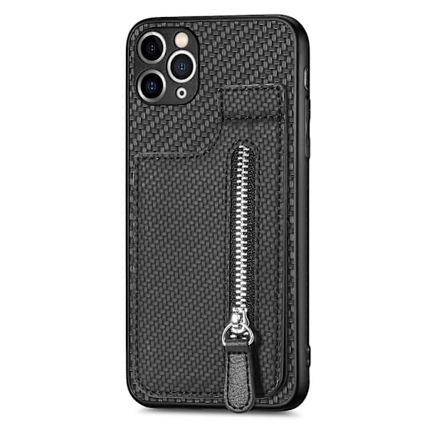 Kolfiber Vertikal Flip Fodral med Dragkedja för iPhone 11 Pro